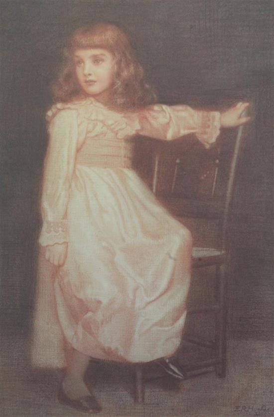 Edward Robert Hughes R.W.S. (1851-1914) Portrait of a child standing beside a chair 27.5 x 20in.